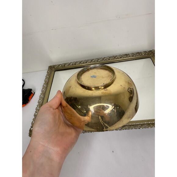 Vintage Solid Brass Pedestal Bowl , Trinket box , Made in India , Brass Planter - Picture 6 of 10